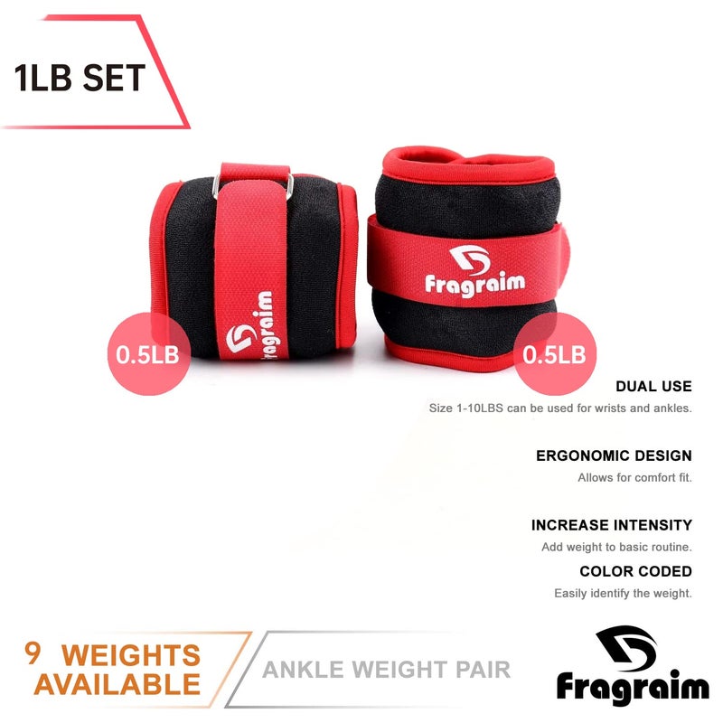 Fragraim Ankle Weights for Women  Men and Kids - 0.5 LB x 2 Strength Training Wrist/Leg/Arm Weight with Adjustable Strap for Jogging  Gymnastics  Aerobics  Physical Therapy (Red) - Image 2